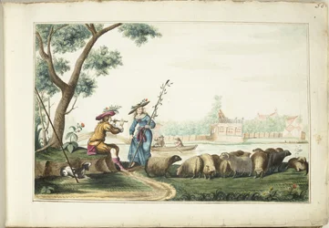 Pastoral forestilling ved en flod