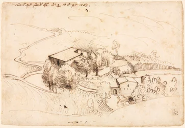 Gård med træer i et kuperet landskab recto, 1567.