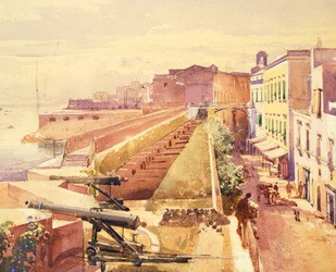 Batteri i Gaeta, af Giacinto Gigante (1806-1876), Italien