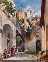 Huse på Costiera på den sorrentinske halvø, med tilføjelser af prinsesse Maria Annunziata di Borbone (1843-1871), 1853 (blyant, wc og gouache på papir)