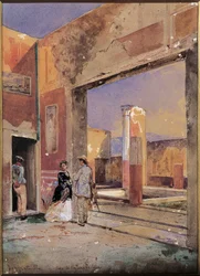 Italien, Castor og Pollux hus i Pompeji 1857 (akvarel)