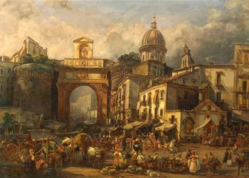 Italien, Napoli, marked ved Porta Capuana af Giacinto Gigante
