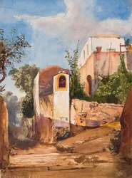 Helligdom ved vejen, med tilføjelser af prins Luigi Maria di Borbone (1838-1886), 13. juni 1853 (blyant, wc og gouache på papir)