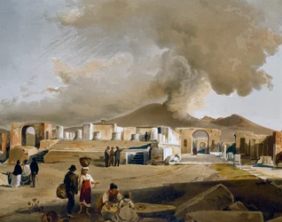 Udsigt over Forum og Jupitertemplet i Pompeji, illustration af Giacinto Gigante (1806-1876) fra Pompejis huse og monumenter, af Fausto og Felice Niccolini