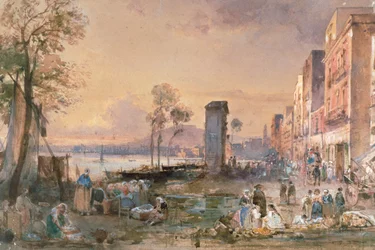 Udsigt over Napoli fra Marinella, af Giacinto Gigante (1806-1876), blyant, akvarel og ceruse (hvidt bly) på papir, Italien