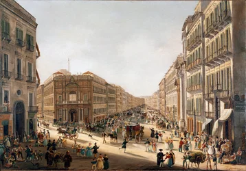 Udsigt over gaden Toledo a Napoli (Udsigt over Toledo gaden i Napoli) Maleri af Giacinto Gigante (1806-1876) Napoli National Museum of San Martino