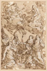Tegning, Kristus og Jomfruen med skytshelgener fra Pistoia, 1638