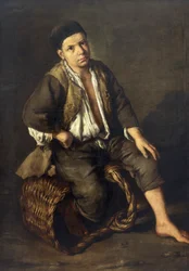 Ærendedreng siddende på en kurv, ca. 1735 (olie på lærred)