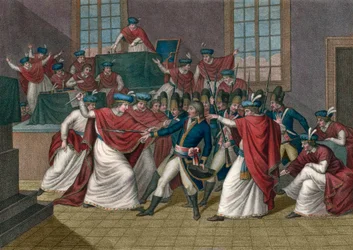 Statskuppet den 18. brumaire (9. november 1799). Napoleon Bonaparte (1769-1821) væltede Direktoriet og blev førstekonsul - Statskup under brumaire, år VIII - Den 19. brumaire år VIII (10. november 1799) opløste Bonaparte De Fem Hundredes Råd