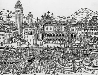 Näkymä Venetsiaan 1400-luvulla, Italia, puupiirros, Giacomo Filippo Forestin (1434-1520) Supplementum chronicarumista