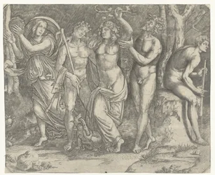 Bacchus og bacchanter og meanade med tamburin