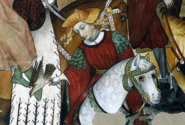 Ungdommens kilde. Detalje: en falkoner med sin fugl. 1418-30