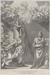 Bebudelsen, med Gabriel og andre engle til venstre og Gud Faderen ovenfor, 168..., 1687-1717.