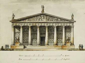Designs for the Riding School of the Horse Guards, St. Petersburg: Elevations, Section and Ground Plan, dani