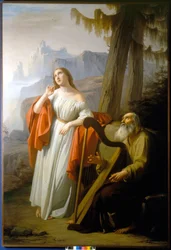 Ossian synger for Malvina Carthoons bedrifter. Maleri af Giacomo Trecourt