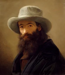 Selvportræt iført orientalsk kjole af Giacomo Trecourt (1812-1882), olie på lærred, 80x65 cm, ca 1843