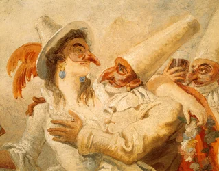 Karneval af Giandomenico Tiepolo (1727-1804), fresco, detalje med tre masker, Ca 