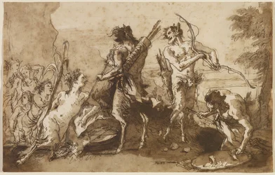 Satyrs and Satyresses in a Landscape, ca. 1770 (pen & jern galde blæk med brune og grå vaske på lagt papir)
