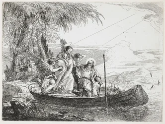 : Den hellige familie går ind i båden fra flugten til Egypten, 1750-1753