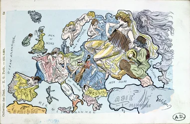 Postkort, der viser de europæiske lande som kvinder europ