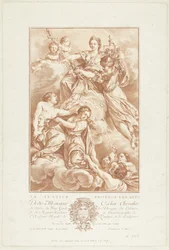 Allegori med Justitia som protektor for kunsten La Justice protégé les arts (titel på objekt)