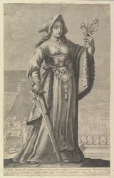 En fransk kristen kvinde En kristen og fransk dame, 1647. Skaber: Gilles Rousselet, Abraham Bosse.