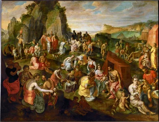 Moses henter vand fra klippen (maleri på egetræ)