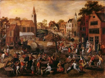 Landsbymesse i Saint-Joris (olie på panel)