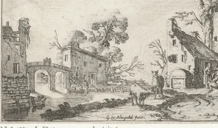 Gård og tårn ved en flod (Het Heor) Landskaber med de fem sanser (serietitel)