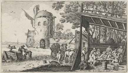 Landmænd omkring et bord i en lade (Smagen) Landskaber med de fem sanser (serietitel)