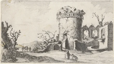 Springvand ved ruin med et rundt tårn Tolv landskaber (serietitel)