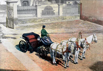 En tre-hestetrukken trojka om sommeren, Rusland, c1890