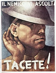 Ti stille, fjenden lytter - Italiensk propagandaplakat, ca. 1942. Illustration af Gino Boccasile (1901-1952)