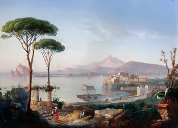 Udsigt over Pozzuoli-bugten med Capo Miseno og Ischia i baggrunden (gouache)