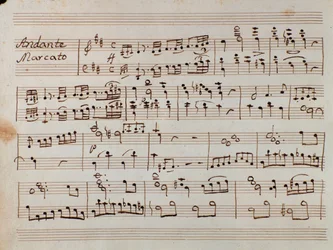 Første side med noder til den reducerede symfoni for Tancredis klaver, opera af Gioacchino Rossini