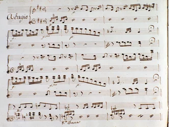 Side med partitur til symfonien i Tyrken i Italien af Gioacchino Rossini