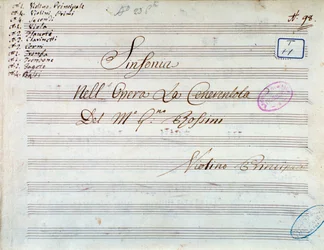 Titelside med partitur af violin til symfoni i Askepot, eller Goodness Triumphant af Gioachino Rossini