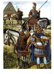 Barbar: en hunnerkriger, en gotisk kriger og en romersk soldat