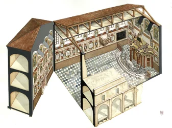 Barokkunst: Rekonstruktion af den arkitektoniske struktur i synagogen i Casale Monferrato (Casal) nær Alessandria (Alexandria), Italien.
