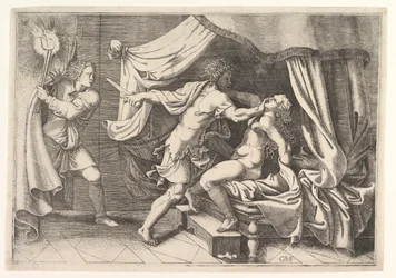 Tarquin angreb Lucretia, en tjener til venstre, der overværede scenen, ca. 1540.