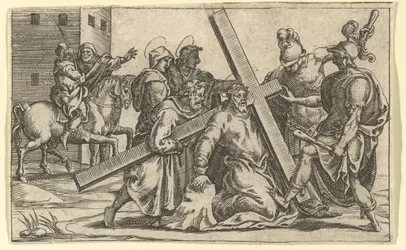 The Virgin of Sorrows: Christ Bearing the Cross, en af ni omgivende rum f..., i 1575.