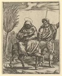 The Virgin of Sorrows: The Flight into Egypt, en af ni omgivende rum fra..., i 1575.