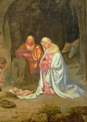 Tilbedelse af hyrderne, detalje fra den hellige familie, ca. 1510 (panel) (detalje af 68685)