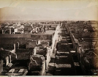 Luftfoto af det arkæologiske sted i Pompeji