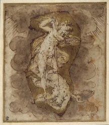 Tegning til englene i Sankt Michaels hvælving, ca. 1511-74 (pen, blæk og lakering)