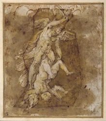 Tegning til englene i Sankt Michaels hvælving, ca. 1511-74 (pen, blæk og lakering)