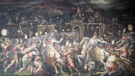 Italien, Firenze, Palazzo Vecchio (gamle palads), Salone dei Cinquecento, indtog af fortet nær Port Camollia i Siena