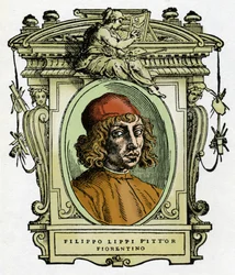 Portræt af Filippo Lippi (1406-1469) florentinsk maler. Xylografi fra "The life of paintings" af Giorgio Vasari.