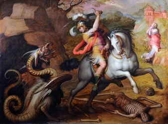 Saint George and the Dragon (St George and the Dragon) - Maleri af Giorgio Vasari (1511-1574), olie på lærred, ca. 1560 - Italiensk kunst