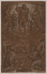 Den opstandne Kristus tilbedt af hellige og engle, 1566-1568.